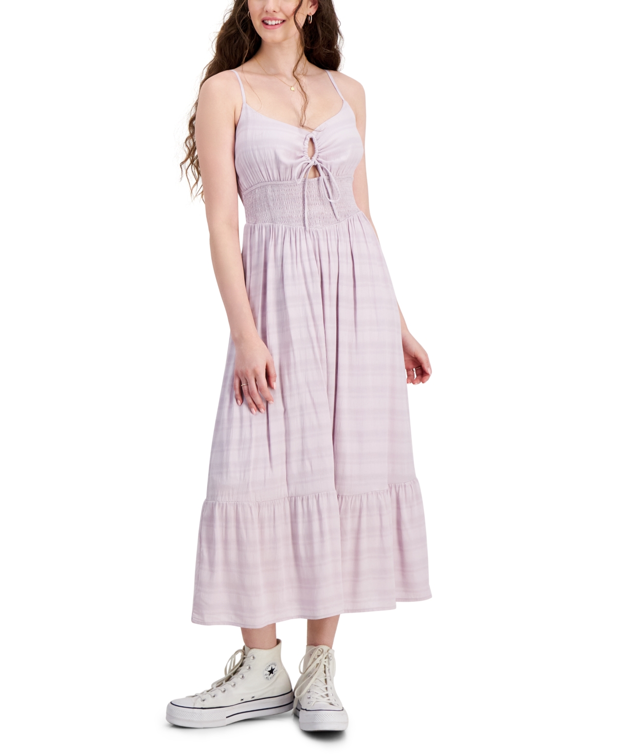 Shop Hippie Rose Juniors' Smocked Midi Dress In Barely Violet