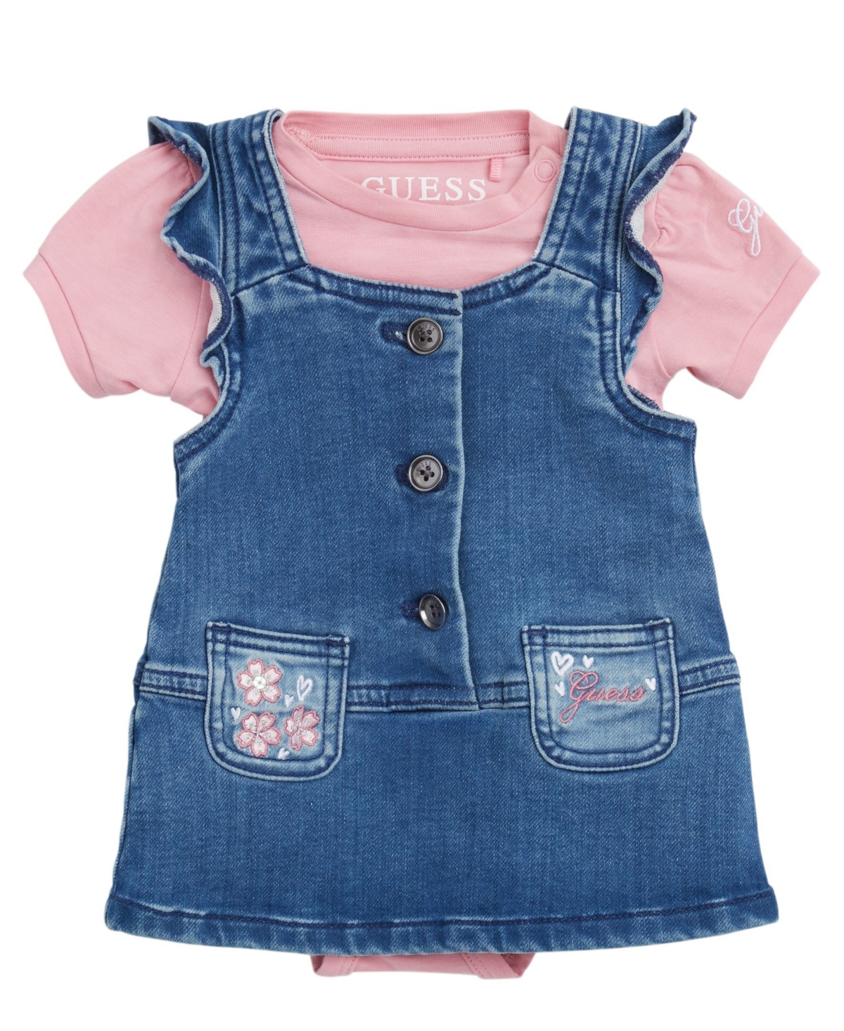 Shop Guess Baby Girls Jumper With Bodysuit, 2 Piece Set In Pink