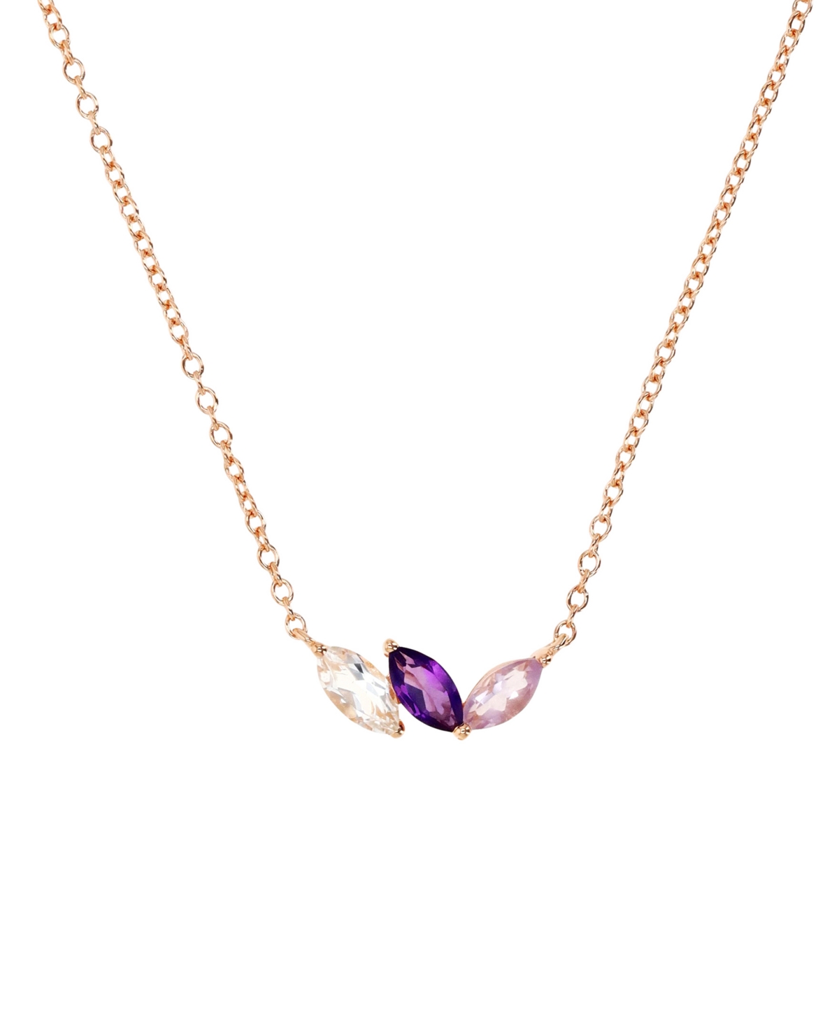 Shop Macy's Multi-gemstone Marquise Trinity 18" Pendant Necklace (3/4 Ct. T.w.) In 14k Rose Gold-plated Sterling
