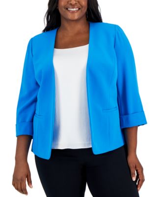 Kasper - Plus Size Stretch-Crepe 3/4-Sleeve Open-Front Jacket