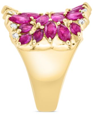 EFFY&reg; Ruby (2-1/3 ct. t.w.) & Diamond (2-1/3 ct. t.w.) Marquise Floral-Inspired Cluster Ring in 14k Gold
