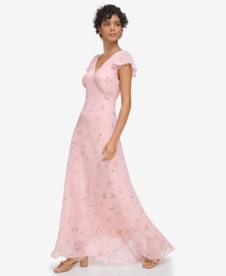 Calvin Klein Women's V-Neck Flutter-Sleeve Maxi  Dress