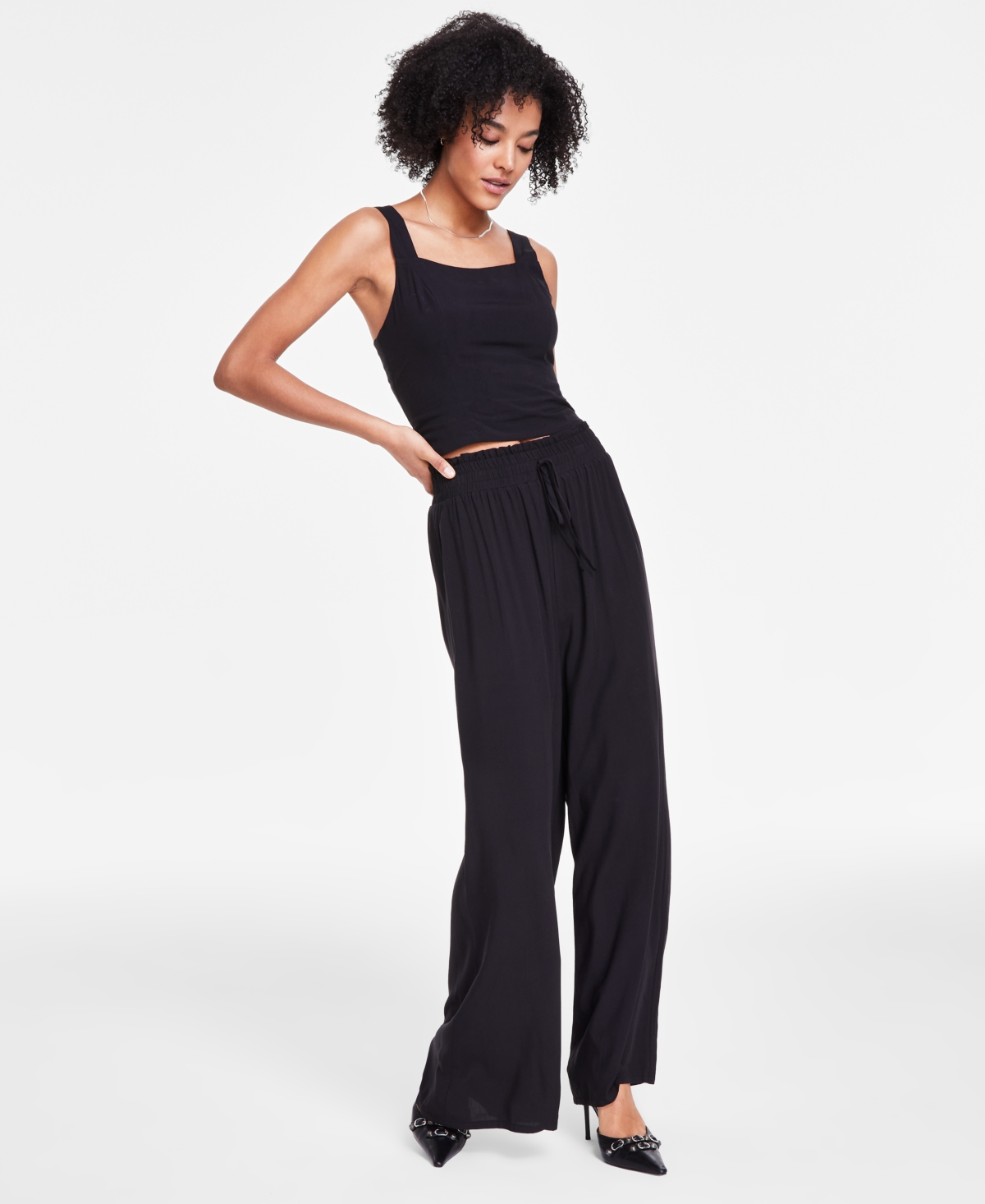Shop Bar Iii Women's Pull-on Wide-leg Pants, Created For Macy's In Deep Black