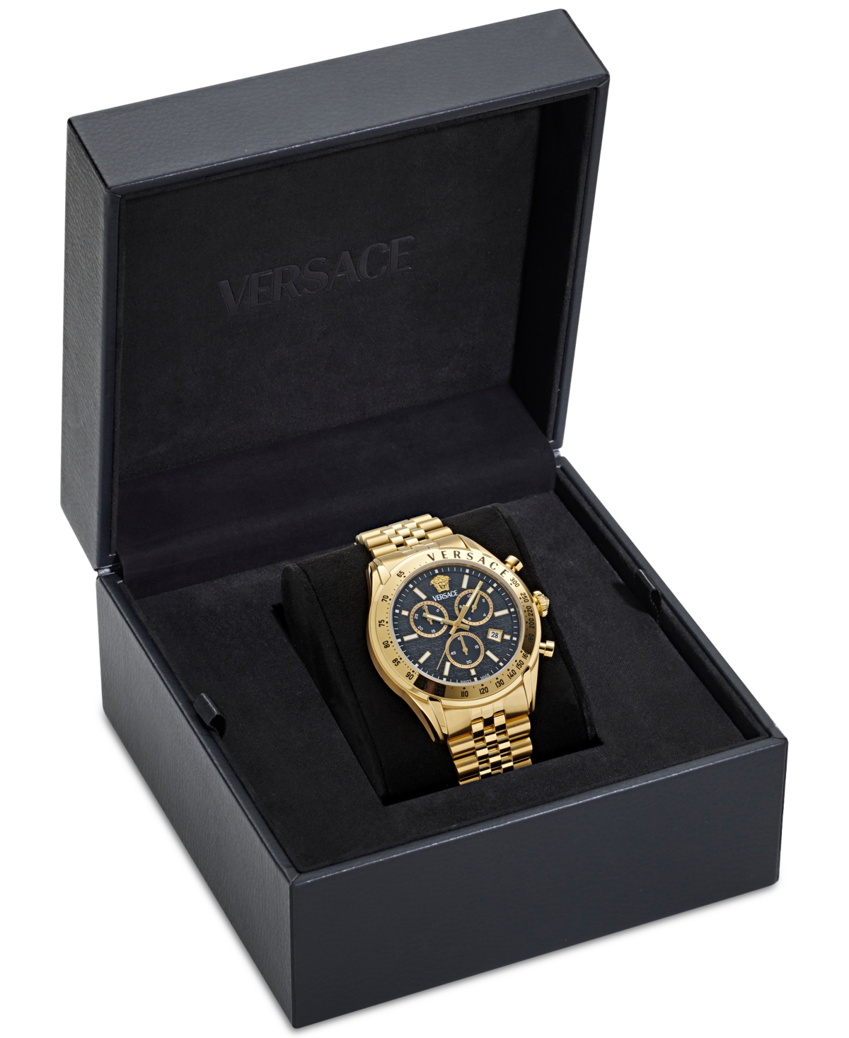 Shop Versace Men's Swiss Chronograph Gold Ion Plated Stainless Steel Bracelet Watch 44mm