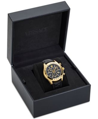 Versace Men's Swiss Chronograph Black Leather Strap Watch 44mm