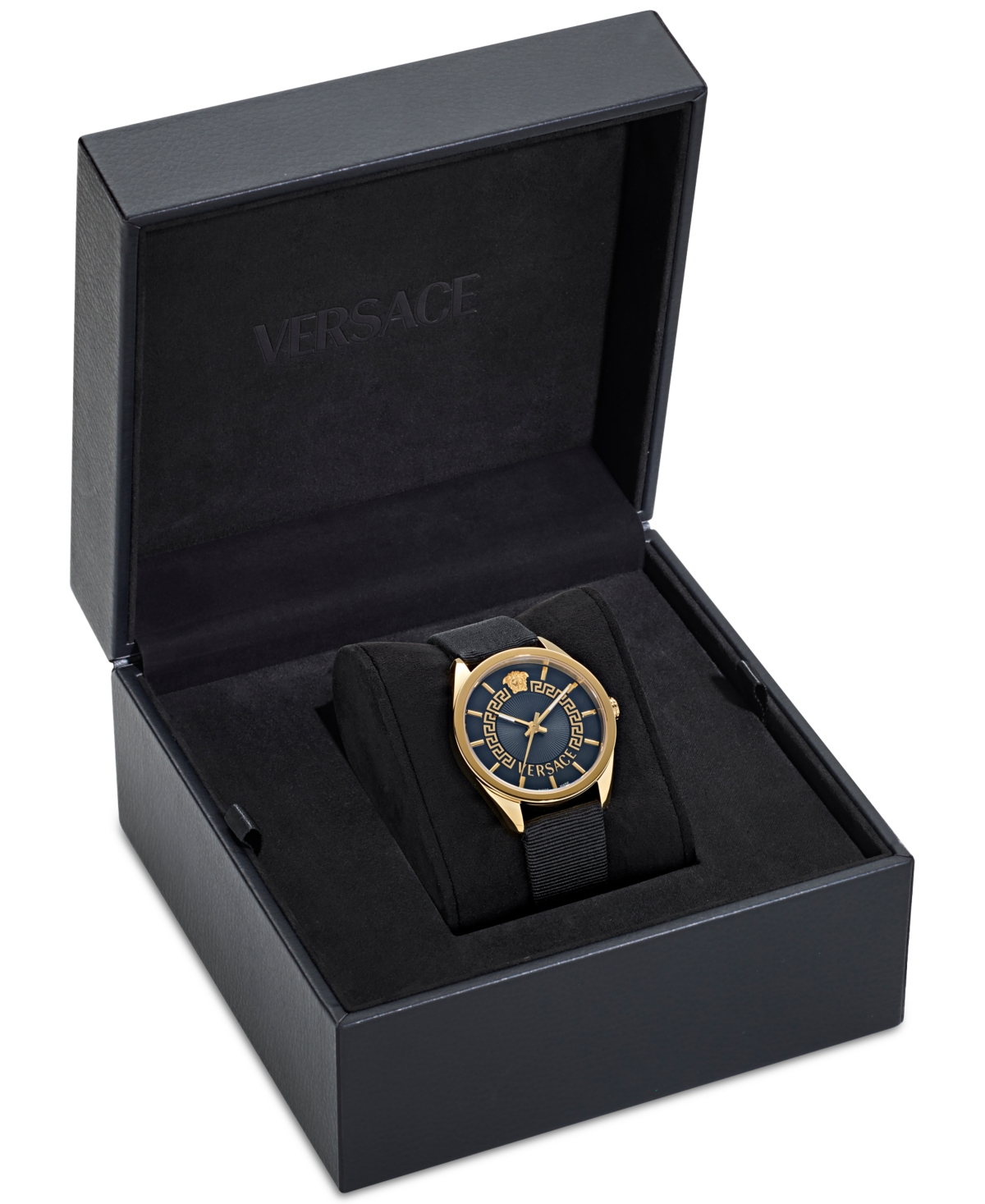 Shop Versace Women's Black Grosgrain Strap Watch 36mm In Gold