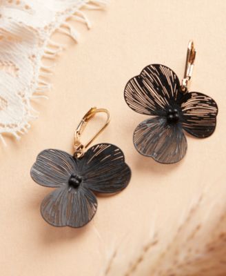 Gold-Tone Open Flower Leverback Drop Earrings