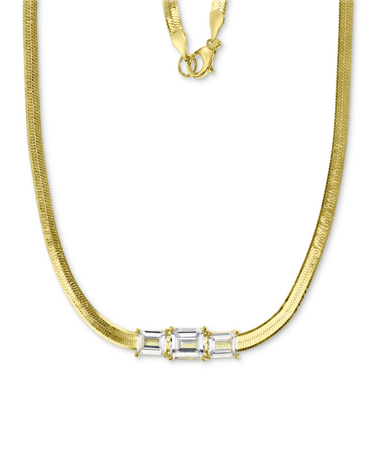 Shop Macy's Lab-grown White Sapphire Triple Stone 18" Collar Necklace (3-3/8 Ct. T.w.) In 14k Gold-plated Sterli