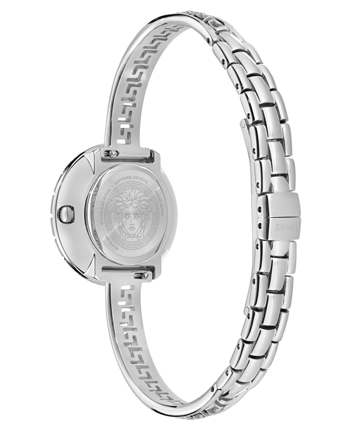 Versace La Greca Stainless Steel Bangle Bracelet Watch With Wrap Leather Strap, 28mm In Stainless
