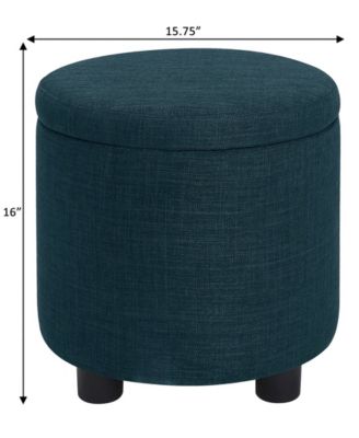 15.75" Faux Linen Round Storage Ottoman with Tray Lid