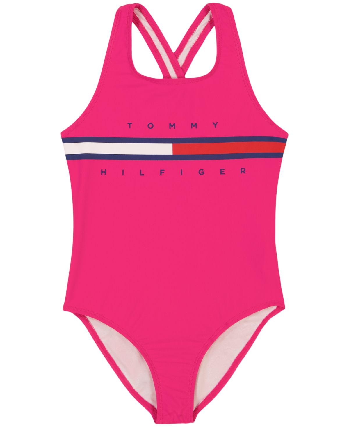 Tommy Hilfiger Kids' Big Girls Classic Flag One Piece Swimsuit In Bright Pink