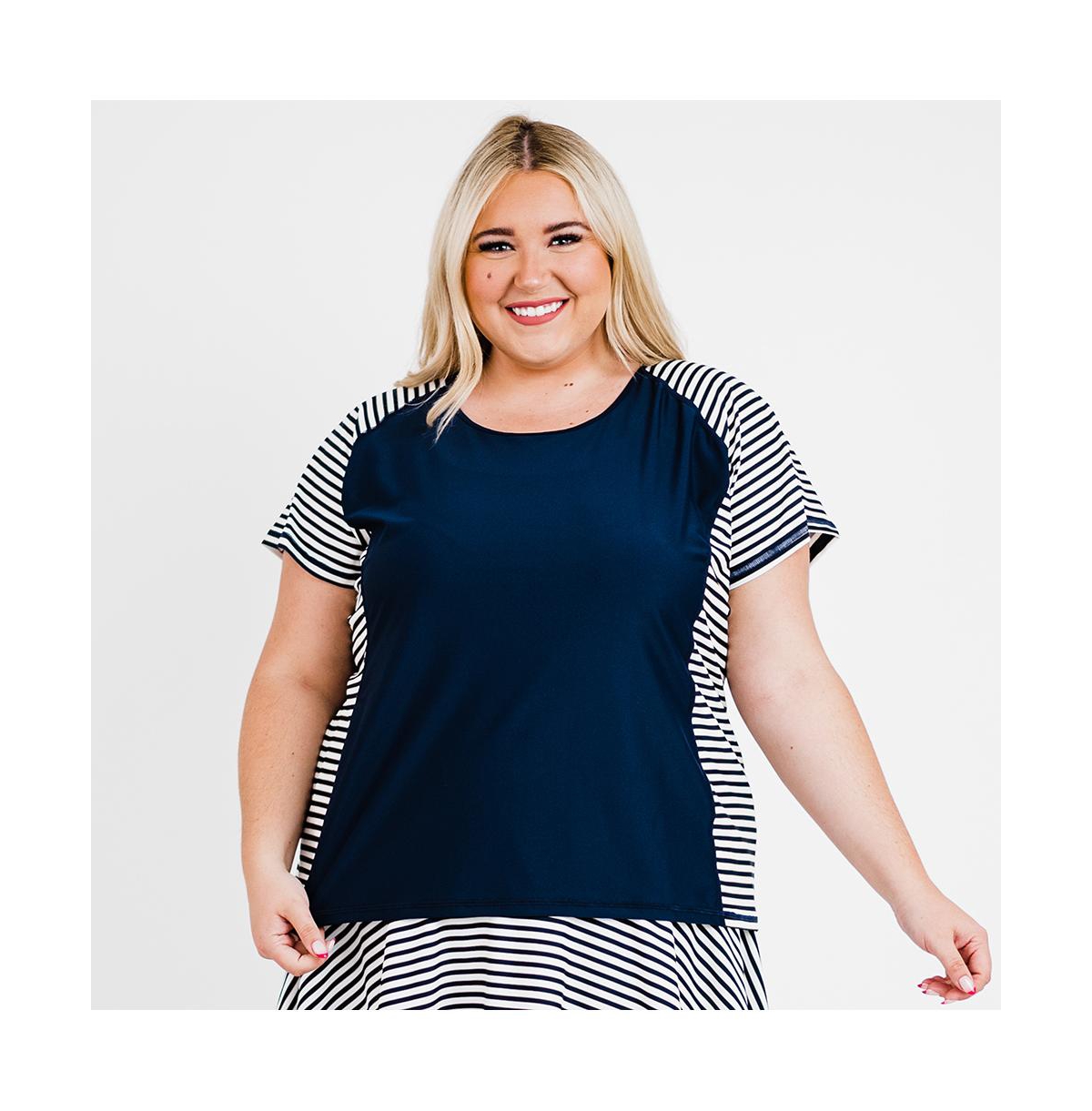 Women's Plus Size Loose Fit Adele Swim Top - Navy/sunshine sails
