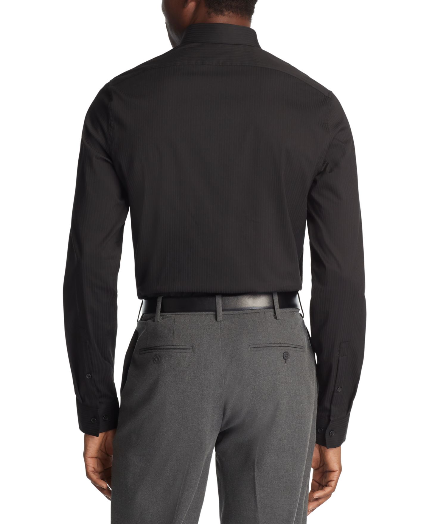Мужская рубашка Kenneth Cole Reaction Slim Fit Tonal Stripe Dress Shirt, цвет: Чёрный — фото 2