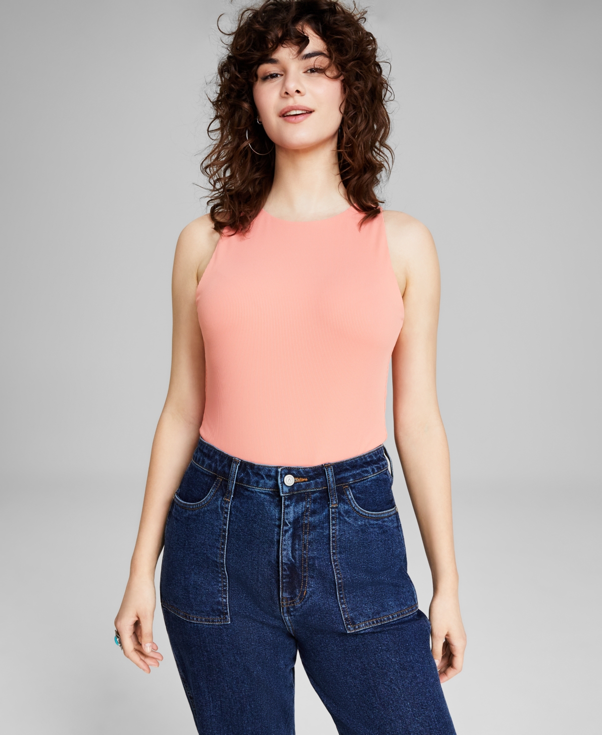 And Now This Women's Sleeveless Ribbed Double Layered Bodysuit, Created For Macy's In Warm Peach