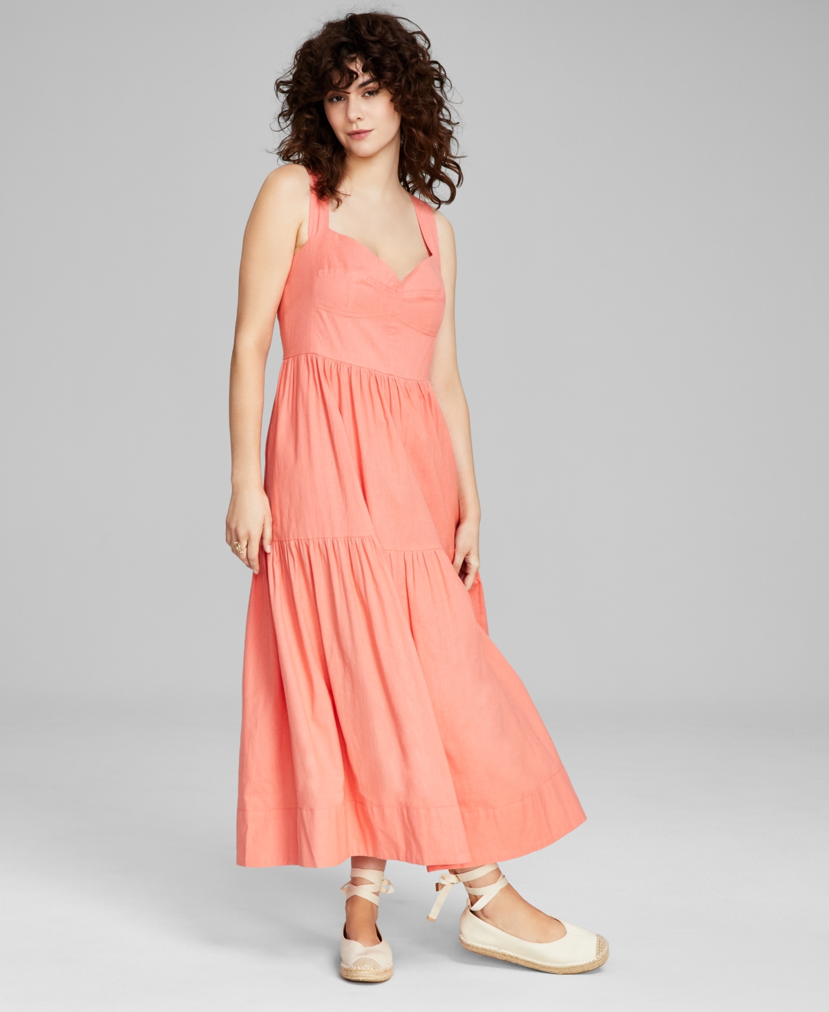 And Now This Women's Sweetheart-neck Maxi Dress, Created For Macy's In Warm Peach