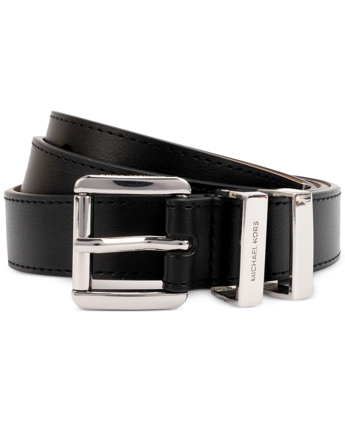 Shop Michael Kors Michael  Women's Leather Metal-loop Belt In Black,silver