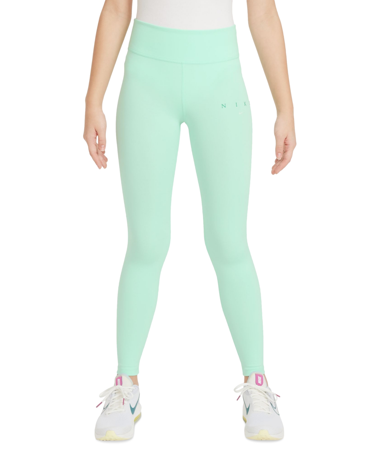 Shop Nike One Big Girls' High-waisted Full-length Leggings In Mint Foam