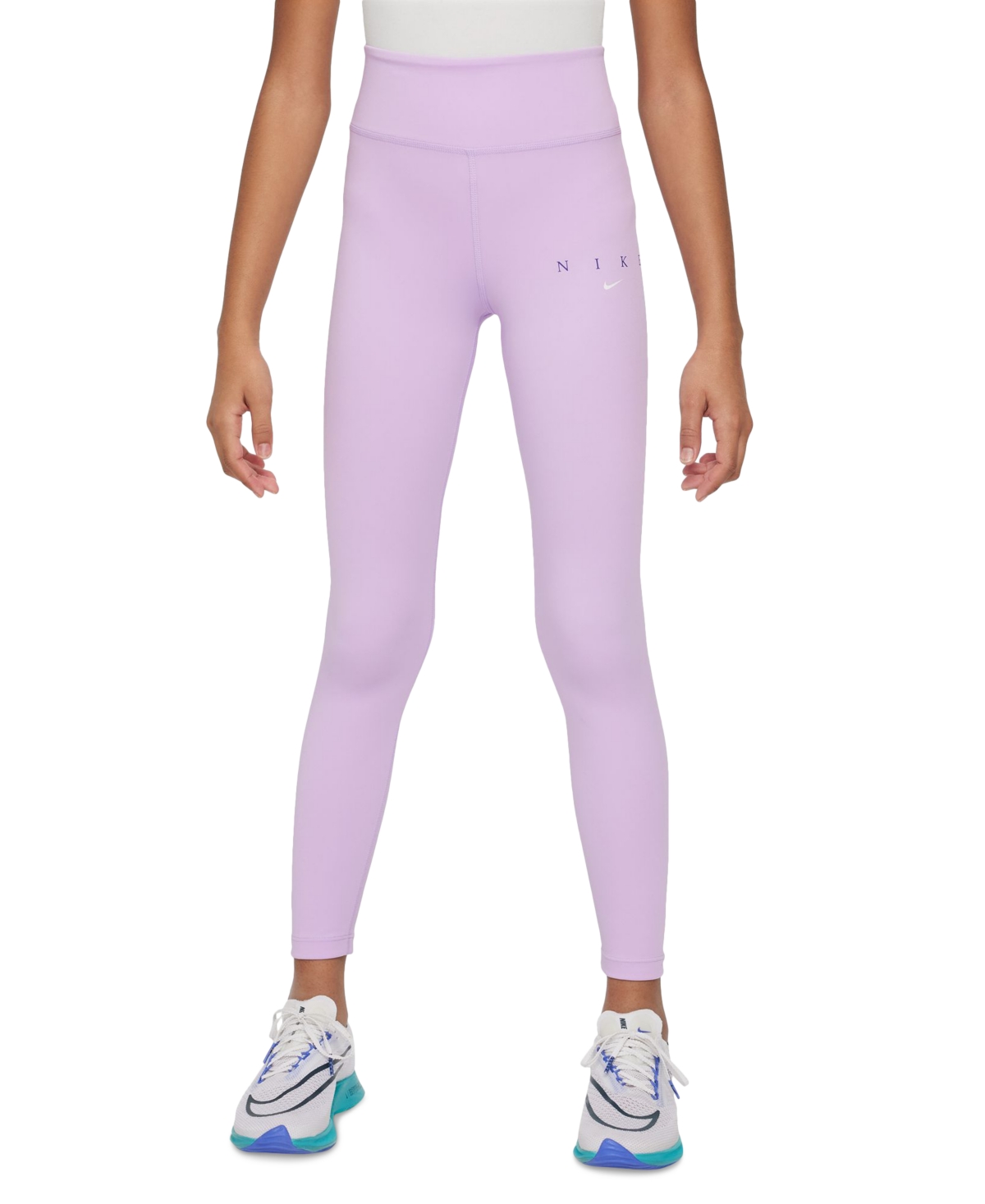 Shop Nike One Big Girls' High-waisted Full-length Leggings In Violet Mist