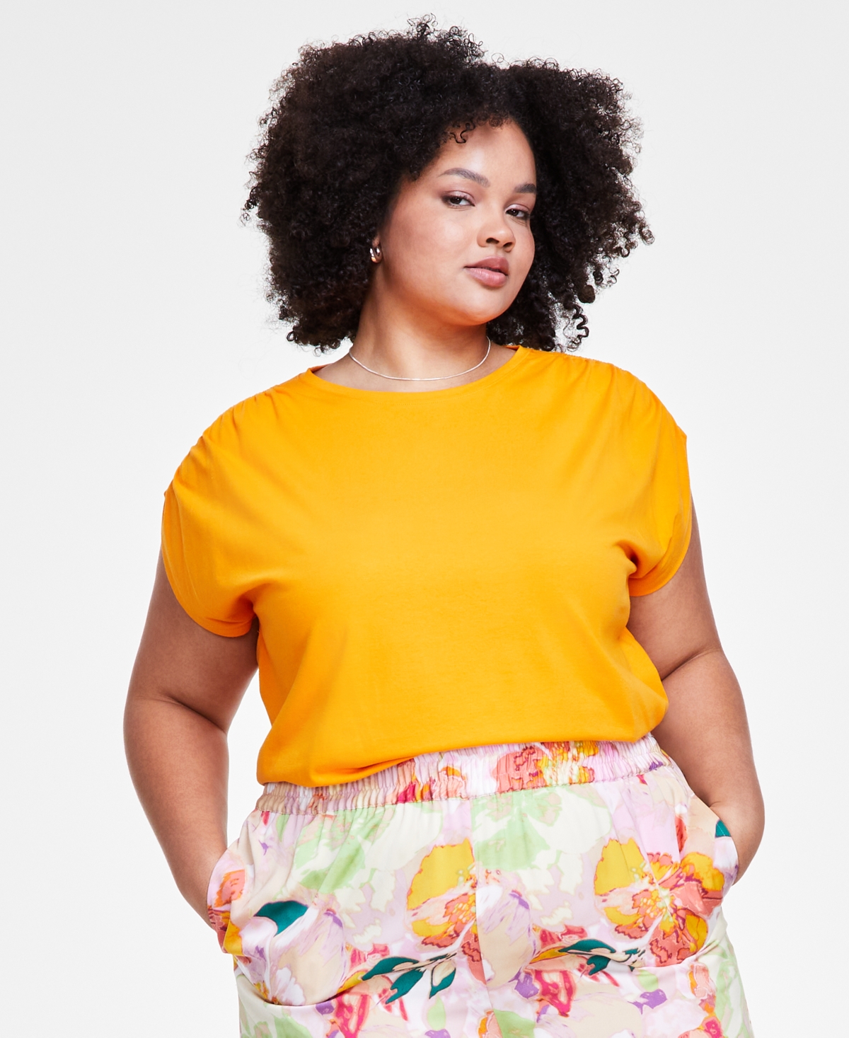 Trendy Plus Size Crewneck Bungee Top, Created for Macy's - Fruity Orange