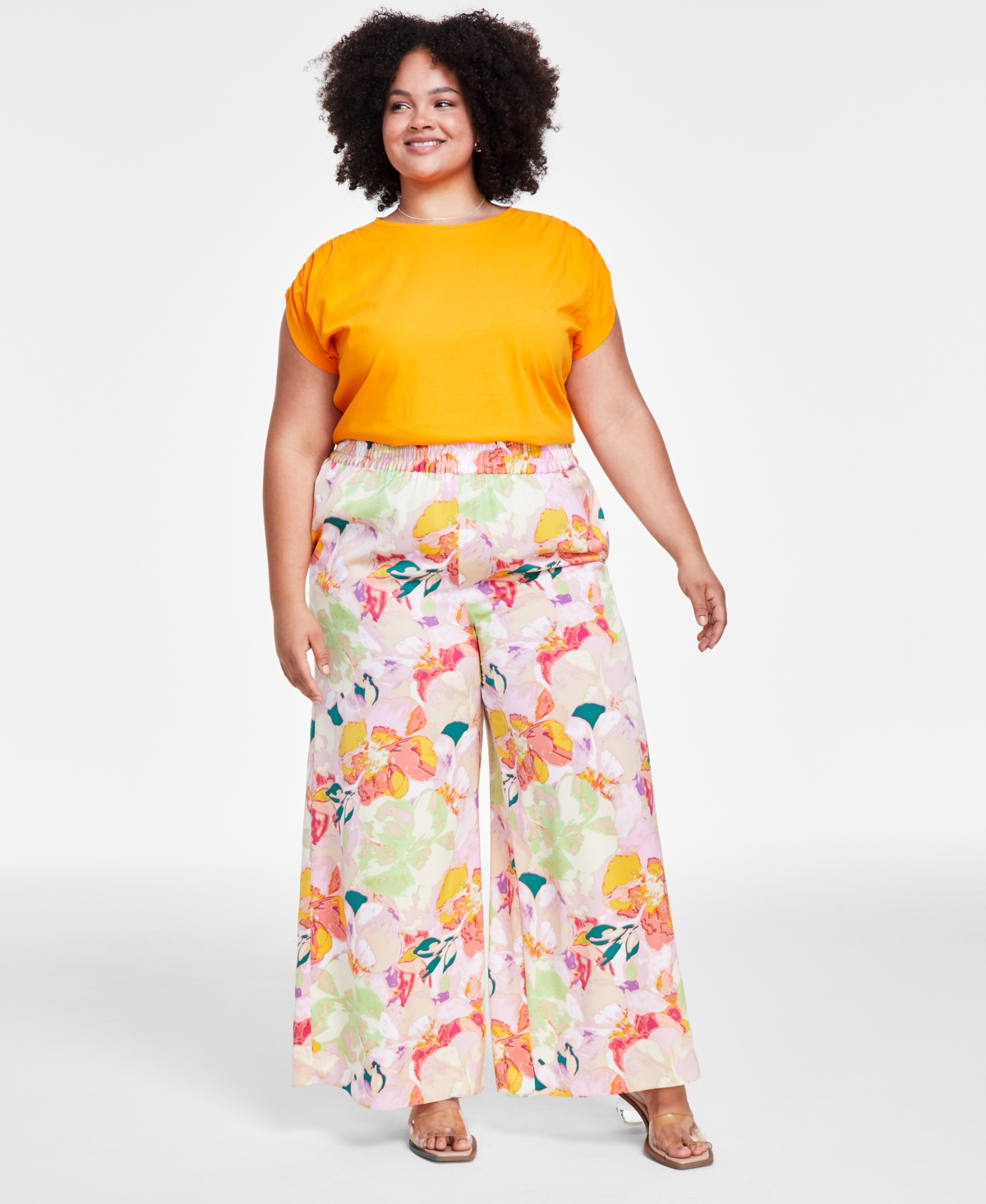 Trendy Plus Size Printed Pull-On Wide-Leg Pants, Created for Macy's - Alexa Floral