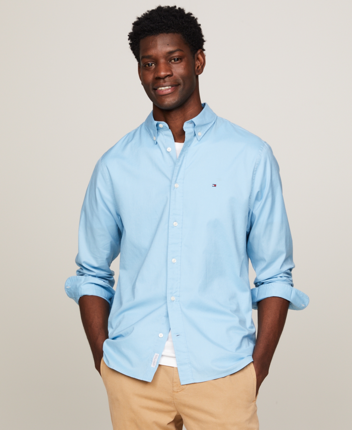 Shop Tommy Hilfiger Men's Regular-fit Flex Poplin Shirt In Sweet Blue