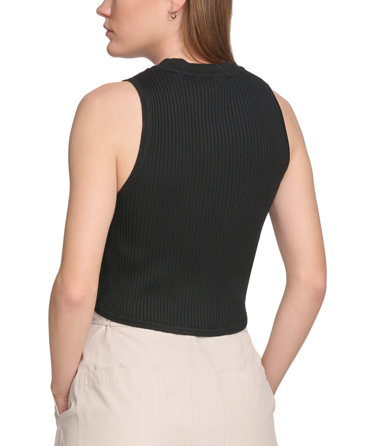 Calvin Klein Jeans Women's Ribbed Angled-Hem Cropped Logo Top