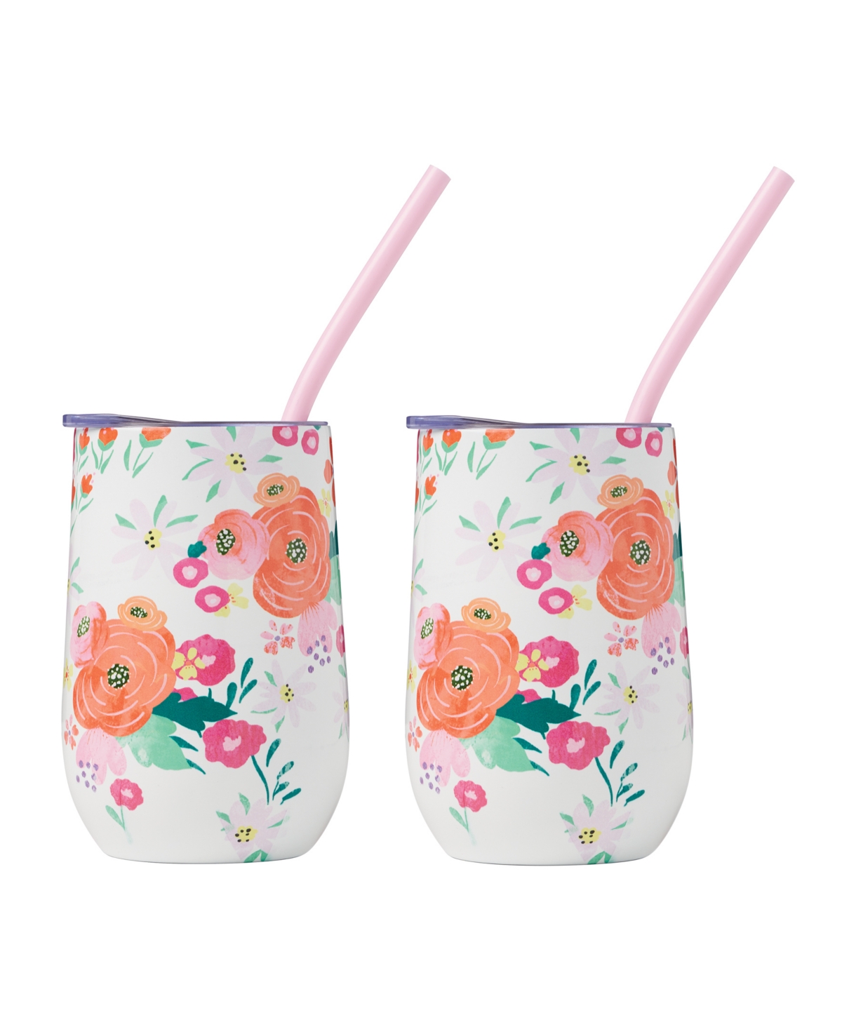 Cambridge 16 oz Pink Floral Insulated Wine Tumbler, Set Of 2 In Multi