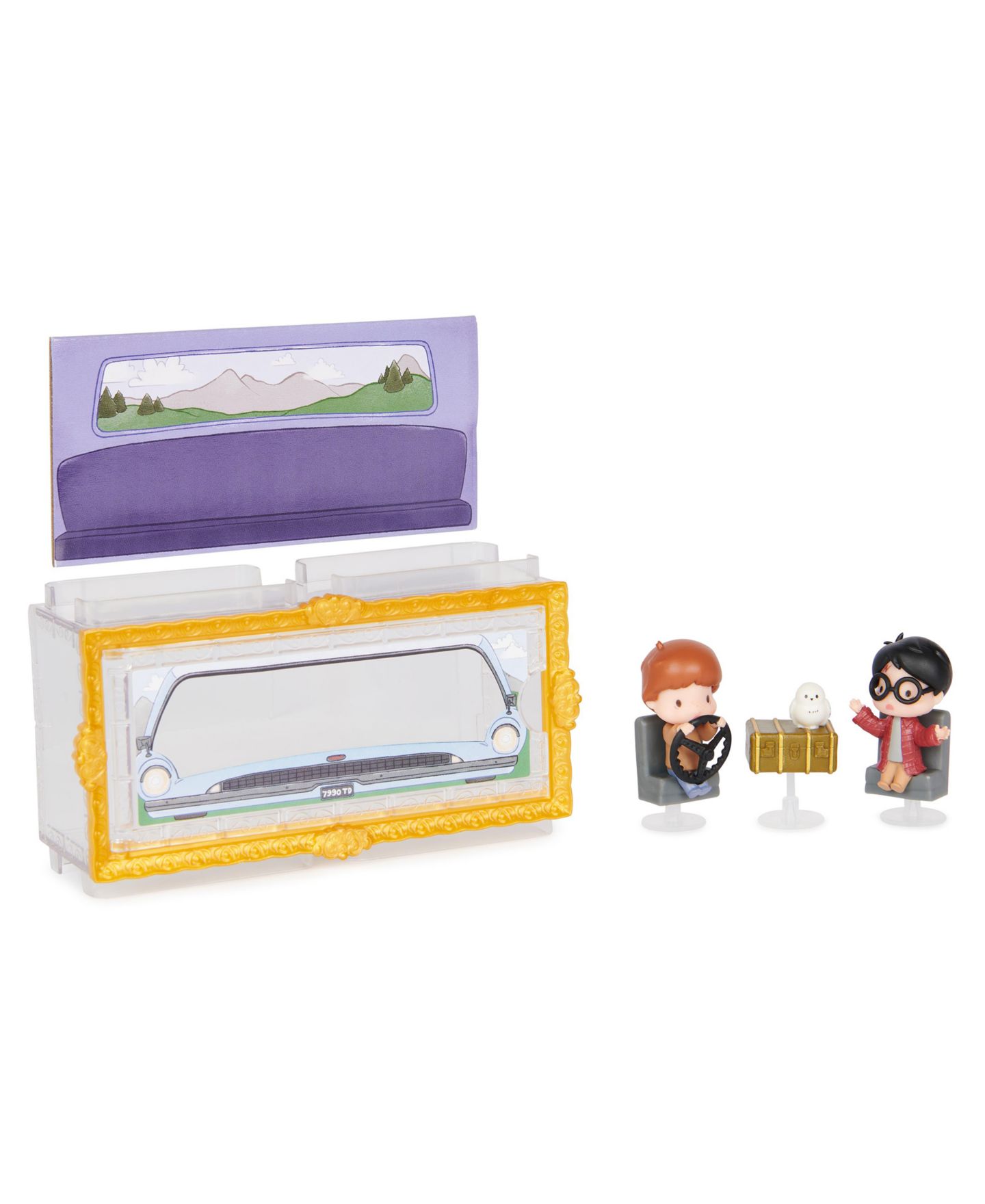Детские игрушки Wizarding World Harry Potter, Micro Magical Moments Year 2 Flying Car Figure Set with Harry, Ron, Hedwig Display Case — фото 4
