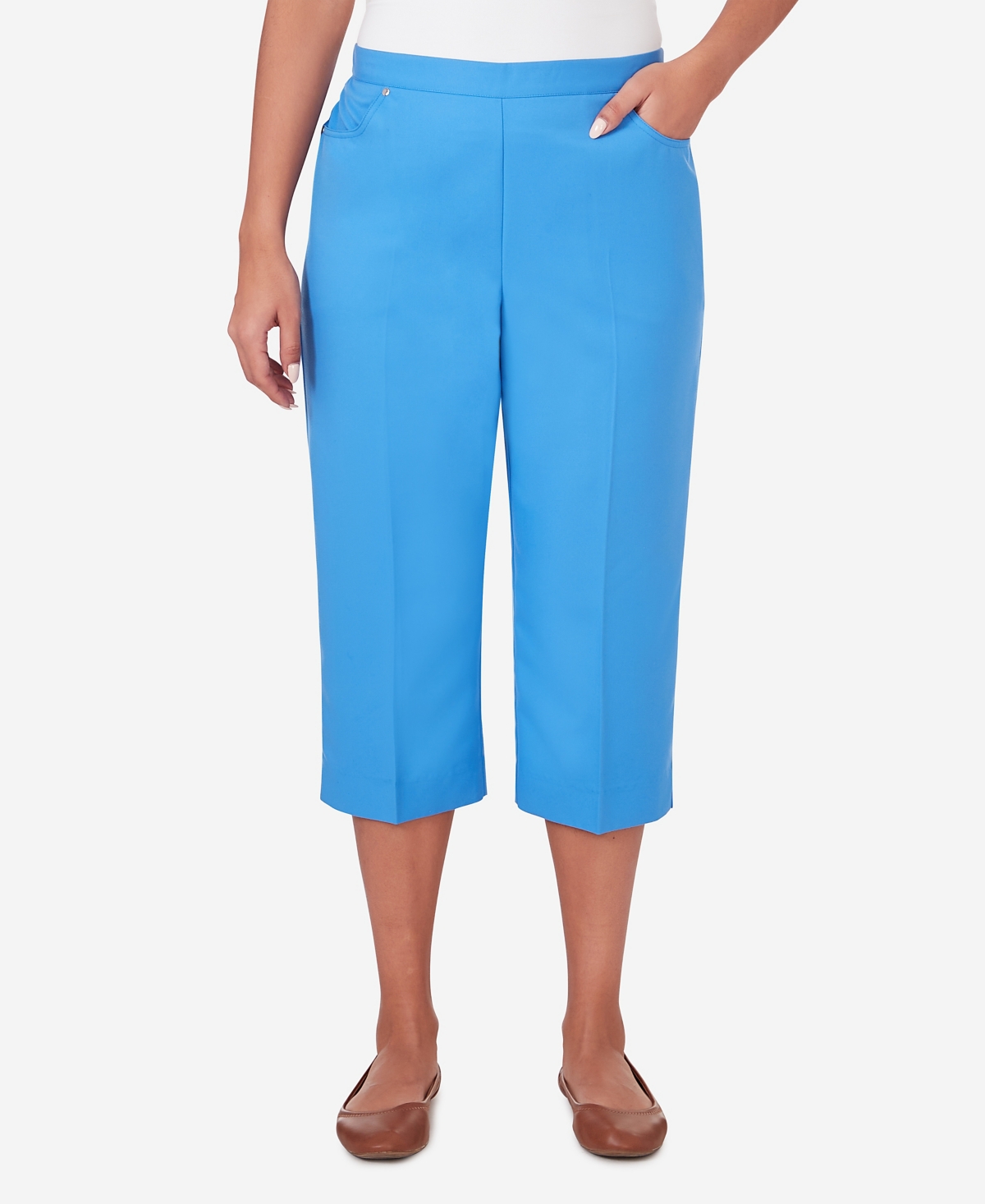 Alfred Dunner Petite Classics Flat Front Allure Clamdigger Pants In Perriwinkle