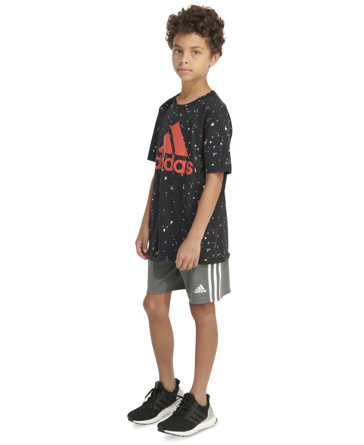 Shop Adidas Originals Big Boys Short Sleeve "terrazzo Dot" Print T-shirt In Black W Multi