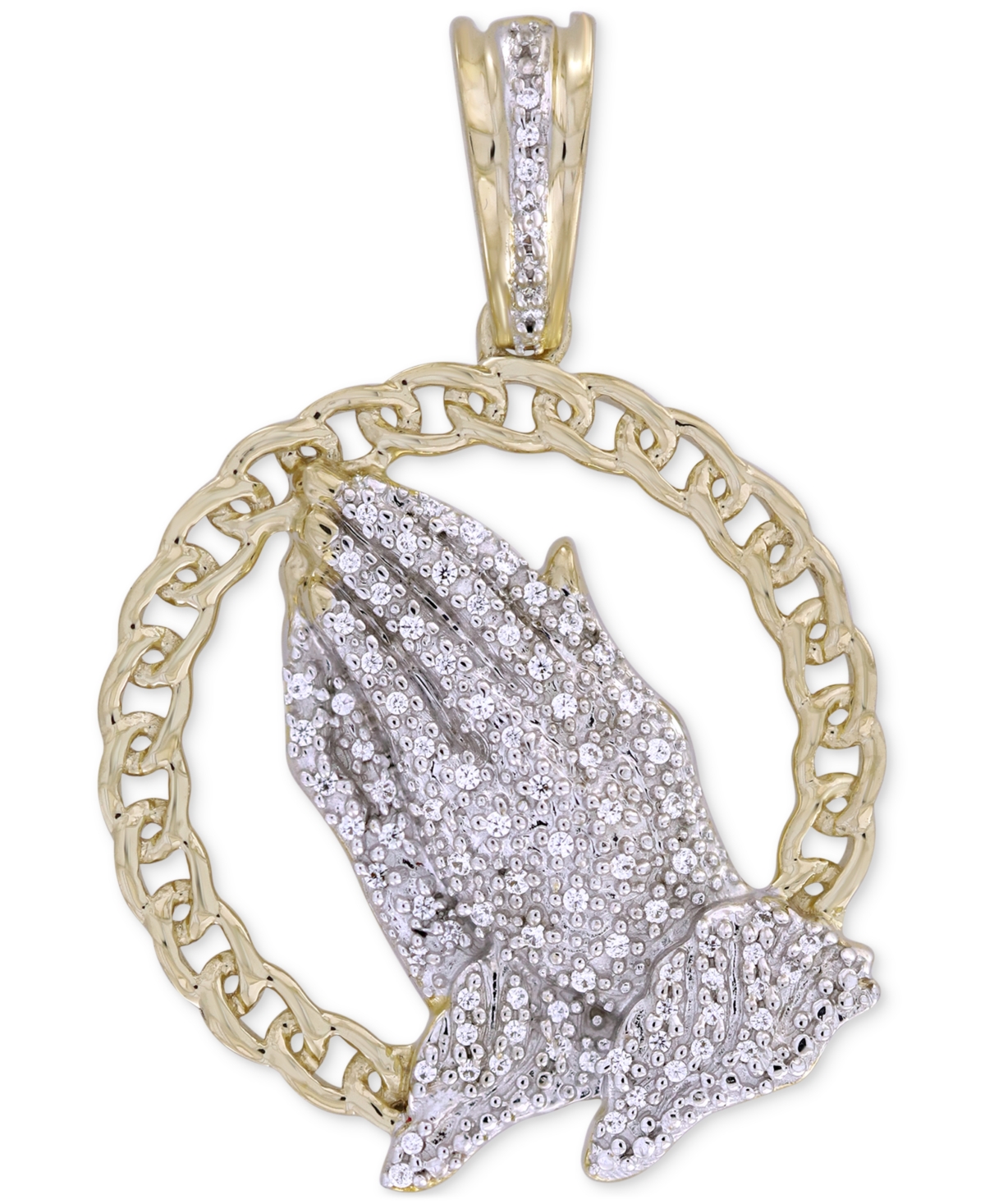 Macy's Diamond Men's Praying Hands Openwork Pendant (1/6 Ct. T.w.) In 10k Gold In Yellow Gold