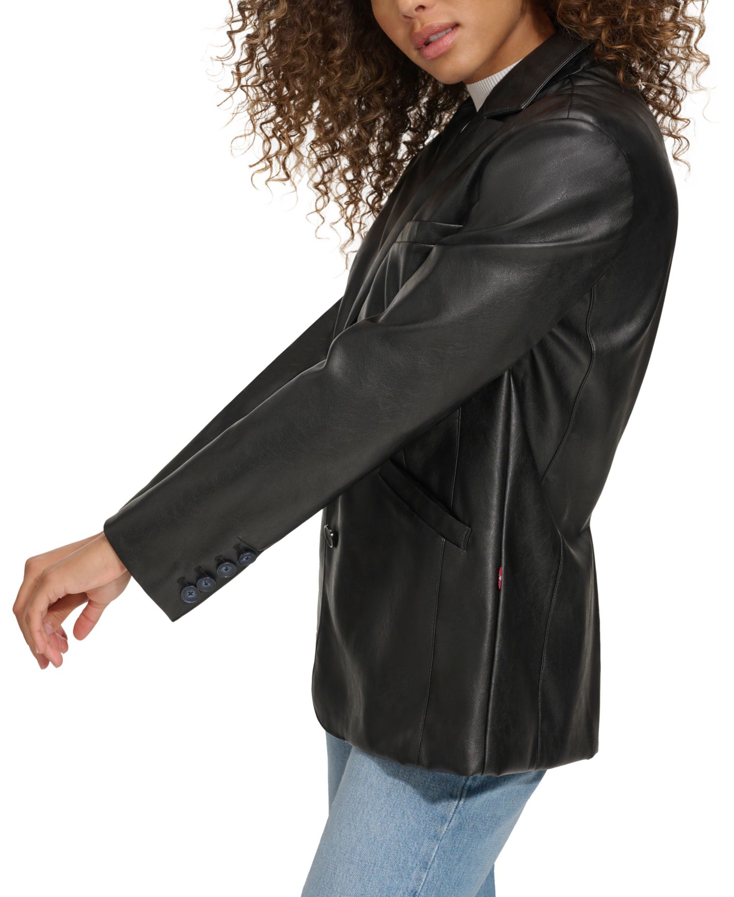 Plus Size Faux-Leather Peak-Lapel Blazer