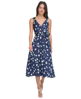 knee length dresses for ladies Natasha Satin Floral Print Midi Dress