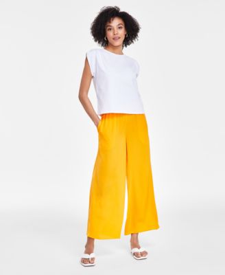 Petite Ruched Shoulder Knit Top Wide Leg Pull On Pants Created For Macys