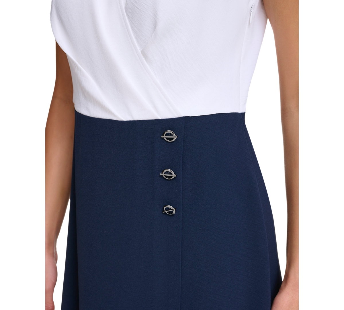Shop Dkny Women's Color-blocked Collared Sleeveless Dress In Cream,navy