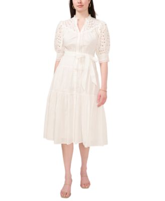 CeCe Women's Cotton Eyelet Short Puff Sleeve Midi Dress - Macy's