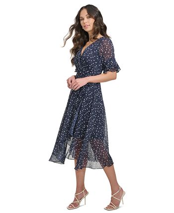 Next ANGEL SLEEVE MIDI SHIRT DRESS - Vestido Camisero - Blue Palm Print