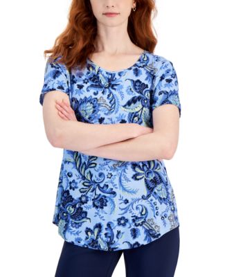 JM Collection Women s Printed Knit Short Sleeve Top Created for Macy s Macy s