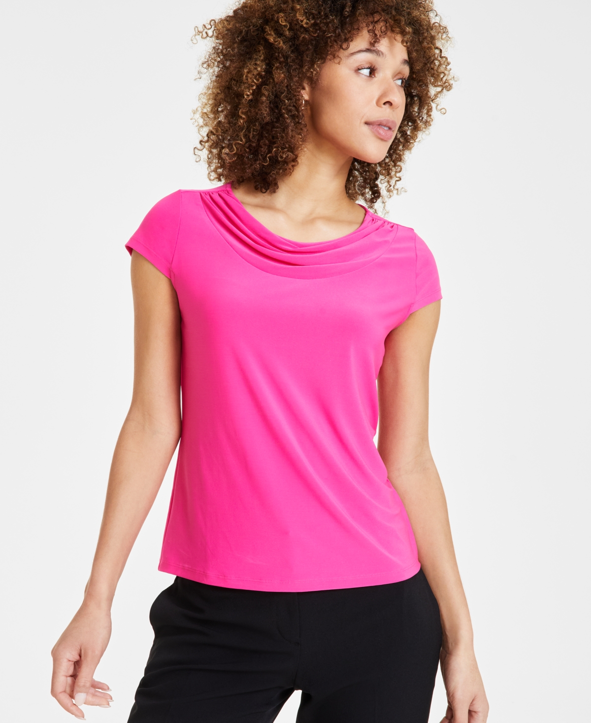 Shop Kasper Petite Cowl-neck Top In Pink Perfection