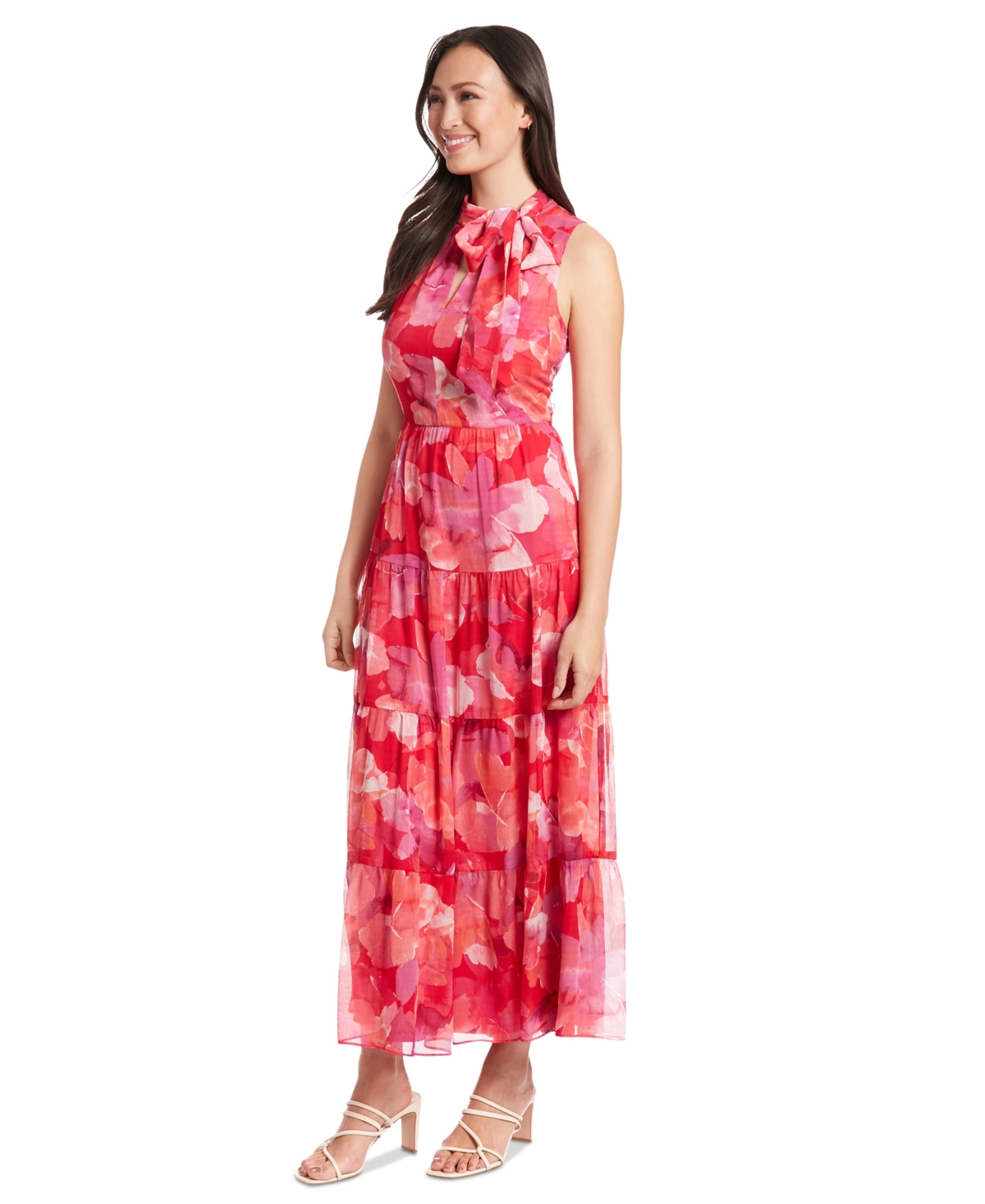 Women's Halter Tie-Neck Maxi Dress - Pink Multi