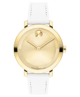 Movado - Women's Swiss Bold Evolution 2.0 White Leather Strap Watch 34mm