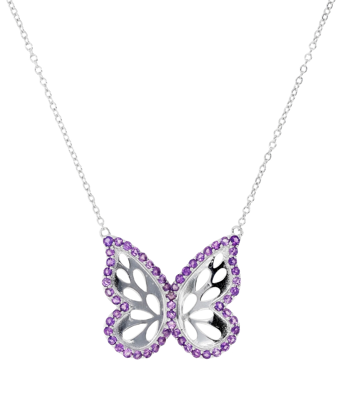 Shop Macy's Amethyst Openwork Butterfly 18" Pendant Necklace (1-1/5 Ct. T.w.) In Sterling Silver