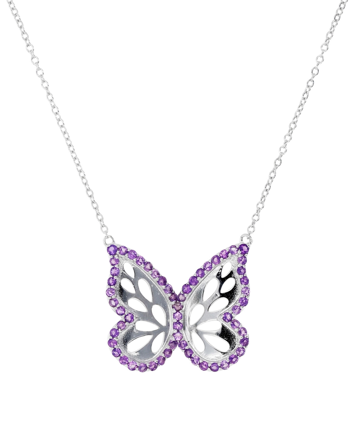 Macy's Amethyst Openwork Butterfly 18" Pendant Necklace (1-1/5 Ct. T.w.) In Sterling Silver In Amethyst