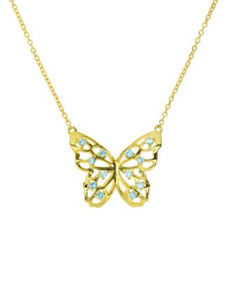 Macy's - Swiss Blue Topaz Openwork Butterfly 18" Pendant Necklace (1/2 ct. t.w.) in 14k Gold-Plated Sterling Silver