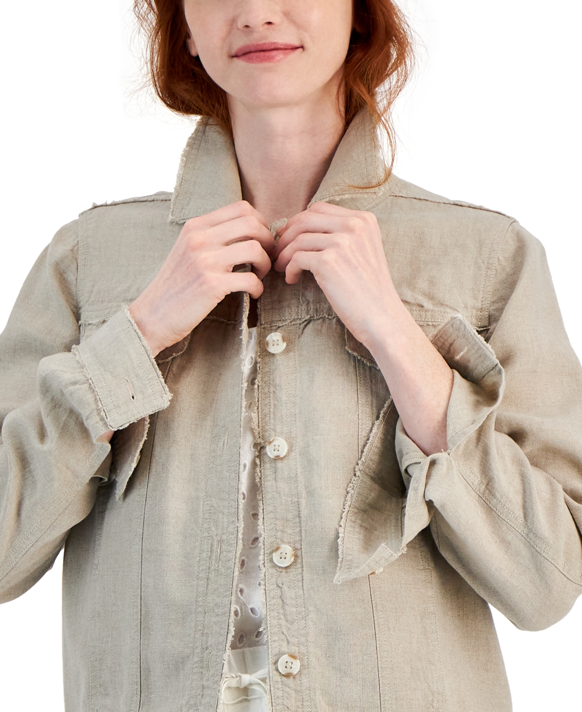 CHARTER CLUB PLUS SIZE 100% LINEN JACKET, CREATED FOR MACY'S 