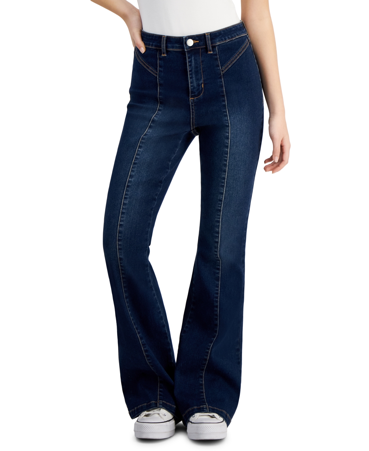 Dollhouse Juniors' High-rise Wide-leg Seamed Jeans In North Shore