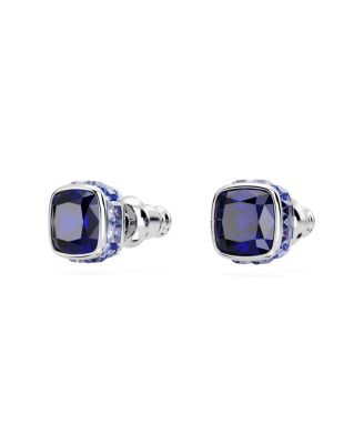 Rhodium Plated Square Cut Color Birthstone Stud Earrings