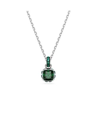 Rhodium Plated Square Cut Color Birthstone Pendant Necklace