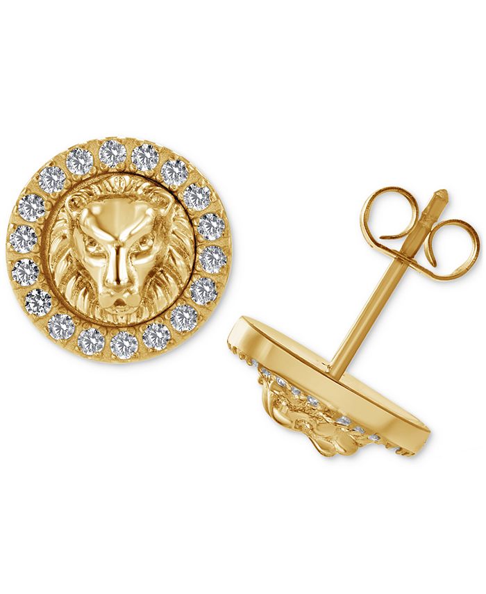Blackjack Men s Cubic Zirconia Lion Stud Earrings in Gold Tone Ion