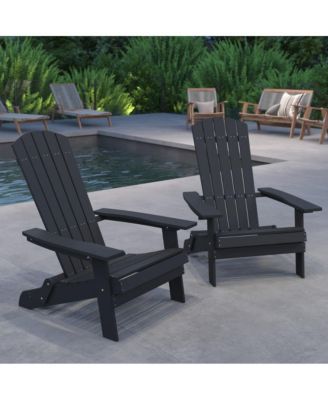Set Of 2 Riviera Poly Resin Folding Adirondack Lounge Chair - All-Weather Indoor/Outdoor Patio Chair
